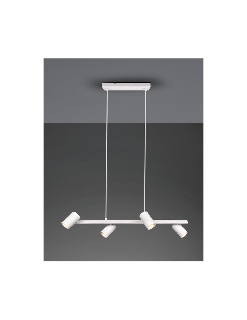 Lampada a Sospensione Bianca 4 Faretti Spot Orientabili