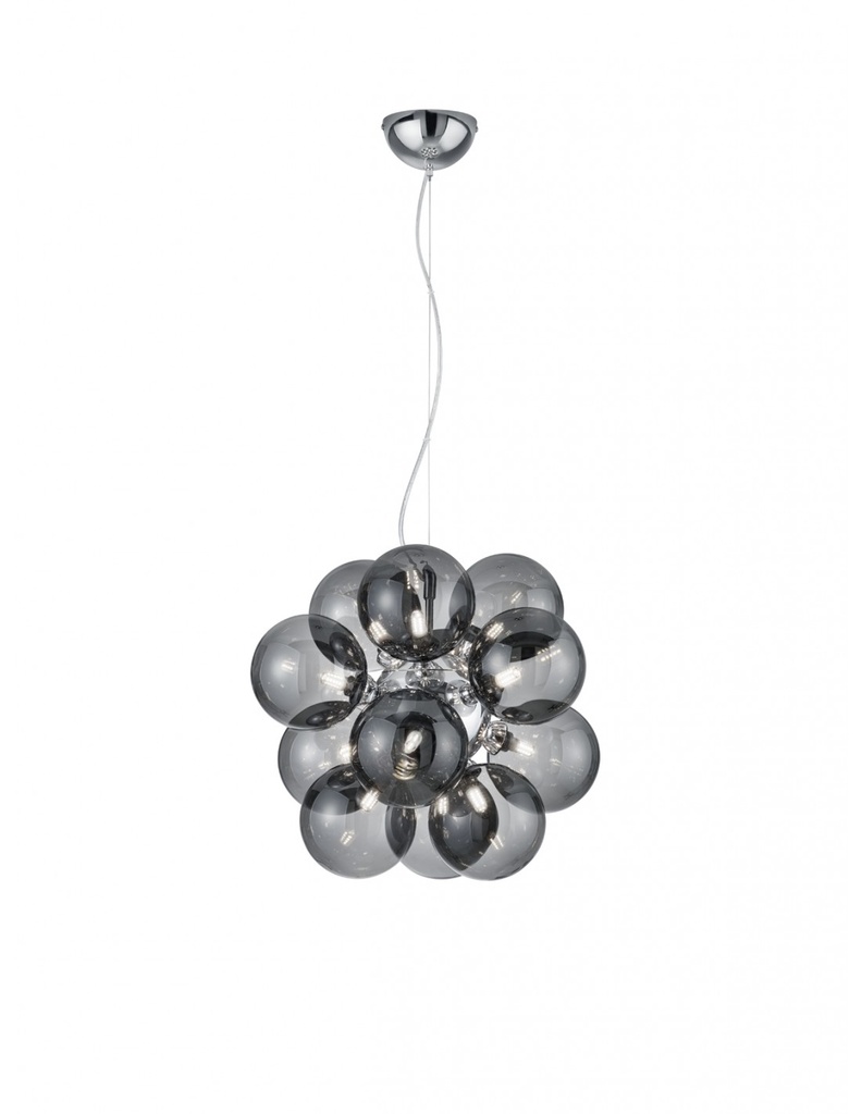 Lampadario Sospensione Grappolo 12 Bolle Vetro Fumé