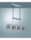 Sospensione Nichel 4 Paralumi Tessuto Tortora-Oro L77 cm