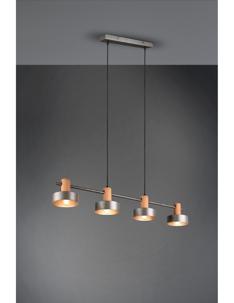 Sospensione Gaya 4xE14 Nichel Antico E Legno L90 cm Trio Lighting