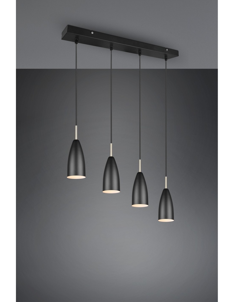 Lampadario Sospensione Isola Farin 4 Luci Nero e Ottone