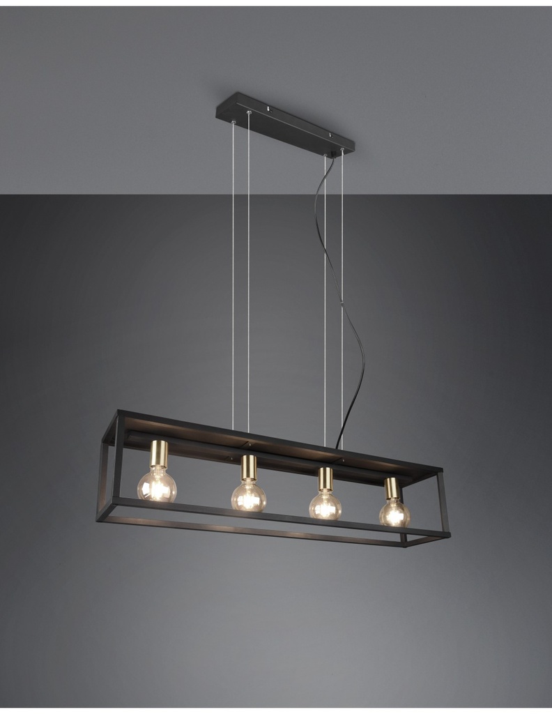Lampadario a Sospensione 4 Luci Cornice Metallo Nero