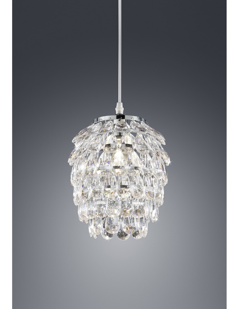 Sospensione con Gemme Trasparenti, Diametro 20 cm, Cromo