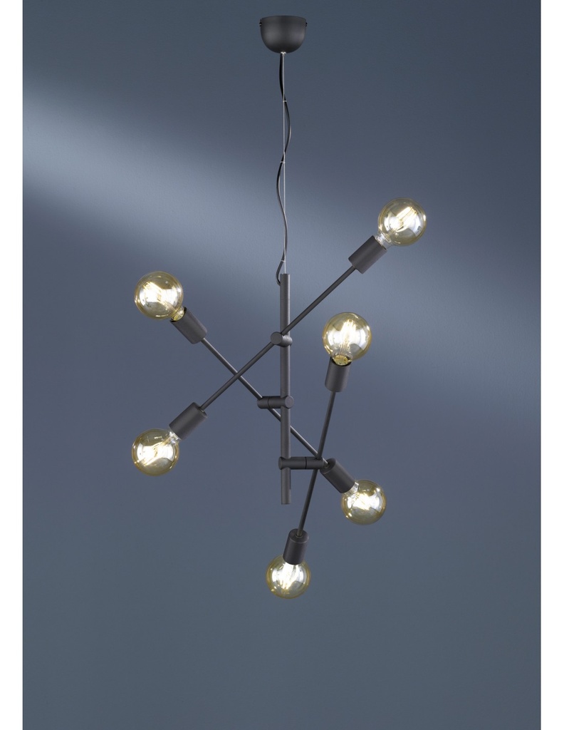 Sospensione Vintage 6 Luci Orientabili Cross Nero Opaco
