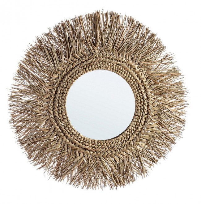 Specchio Illusion Naturale con Cornice in Fibra di Bambu' Mendong - Ø73x2