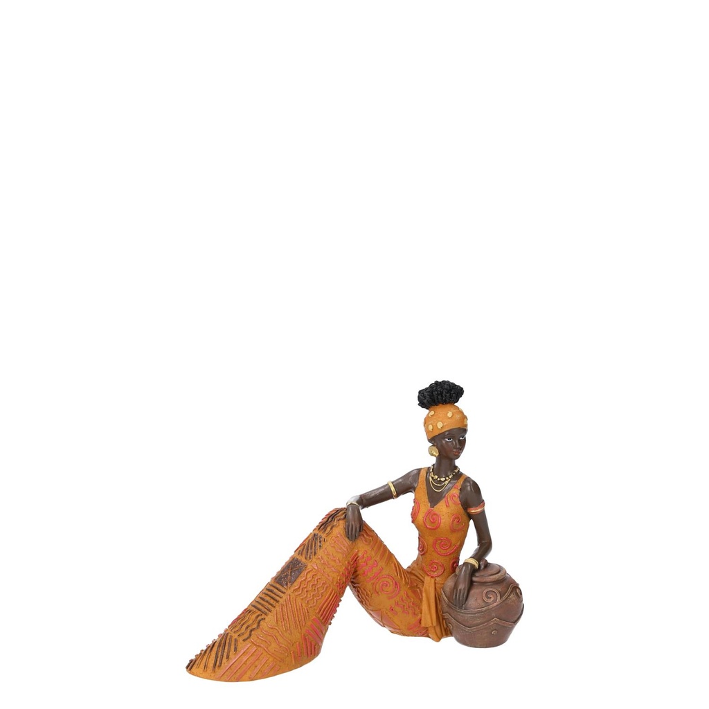 Statua Ceramica Donna Africa Seduta 21x10,5x16,5 cm