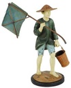 Statua Pescatore Cinese in Legno - 12x24x28 cm