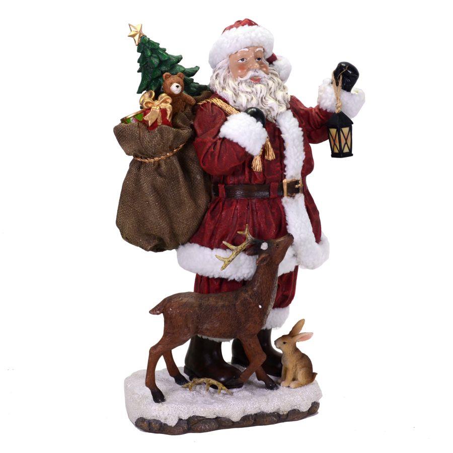 Statua in resina di Babbo con Renna - Dimensioni: 33x17,7x49,5 cm