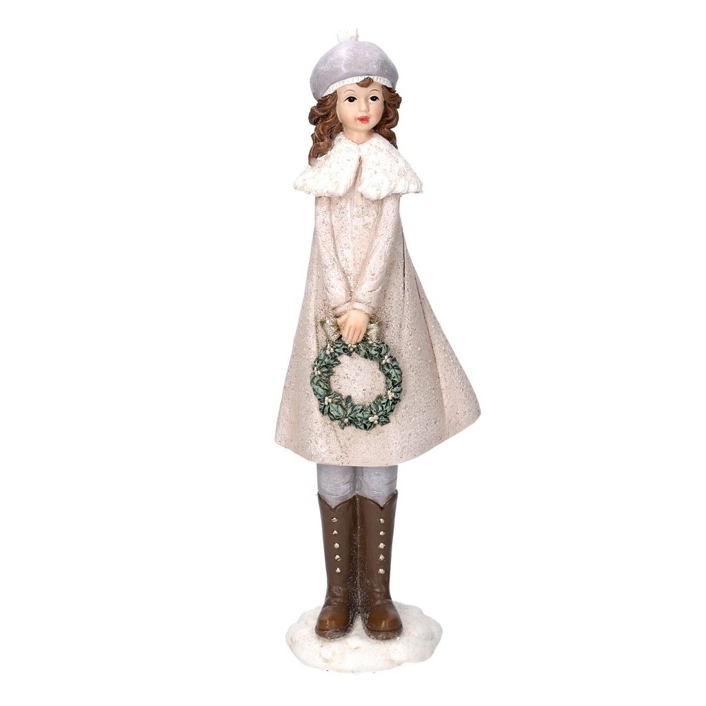 Statua resina bambina con ghirlanda bianco 8x12x31,5 cm