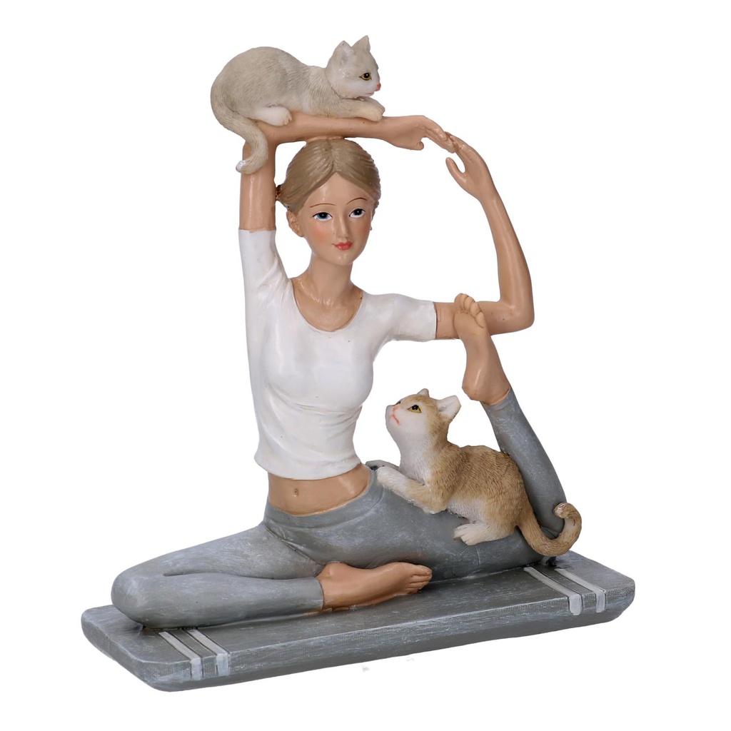Statua resina donna con gatti grigio 14,5x6x16 cm