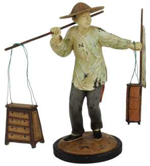 Statua resina mercante con bastone cm12x20h24