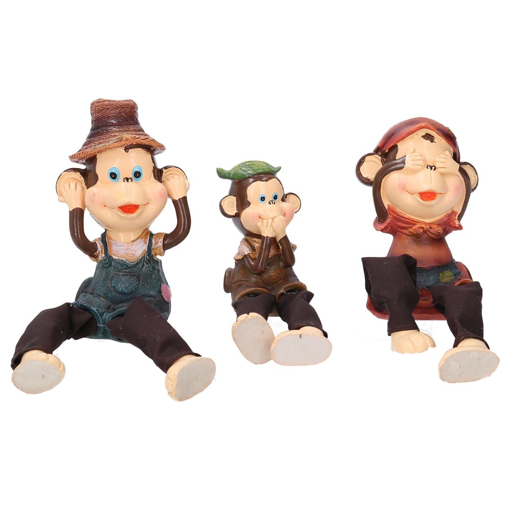 Set 3 Statue in Resina di Scimmie Marroni 14x7x10 cm