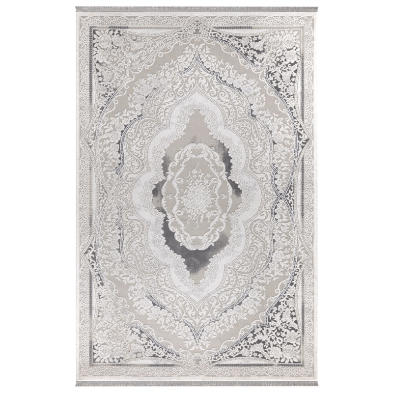 Tappeto Asya CR60 fondo grigio e decoro orientale bianco 160x230