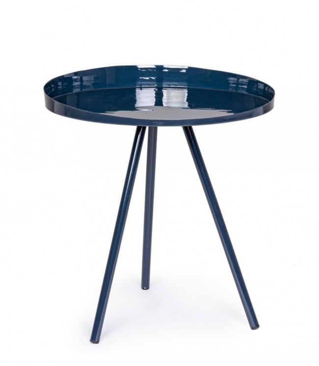 Tavolino Blu 46.5X46 cm in Acciaio con Finitura a Smalto