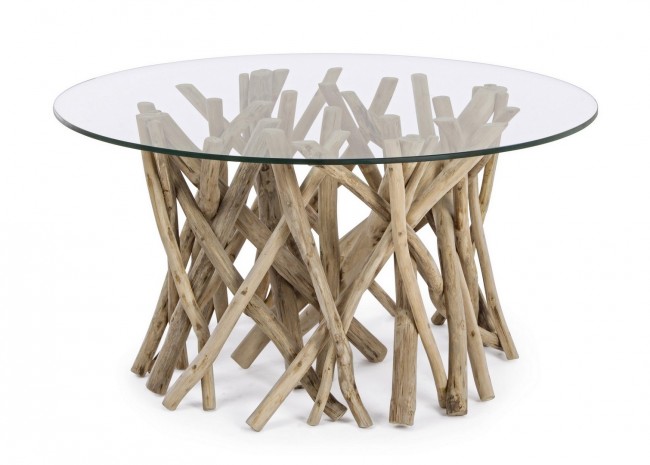 Tavolino Samira D80 in Teak e Vetro Temperato