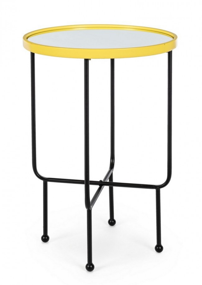 Tavolino moderno in acciaio e vetro, D45x66,5 cm