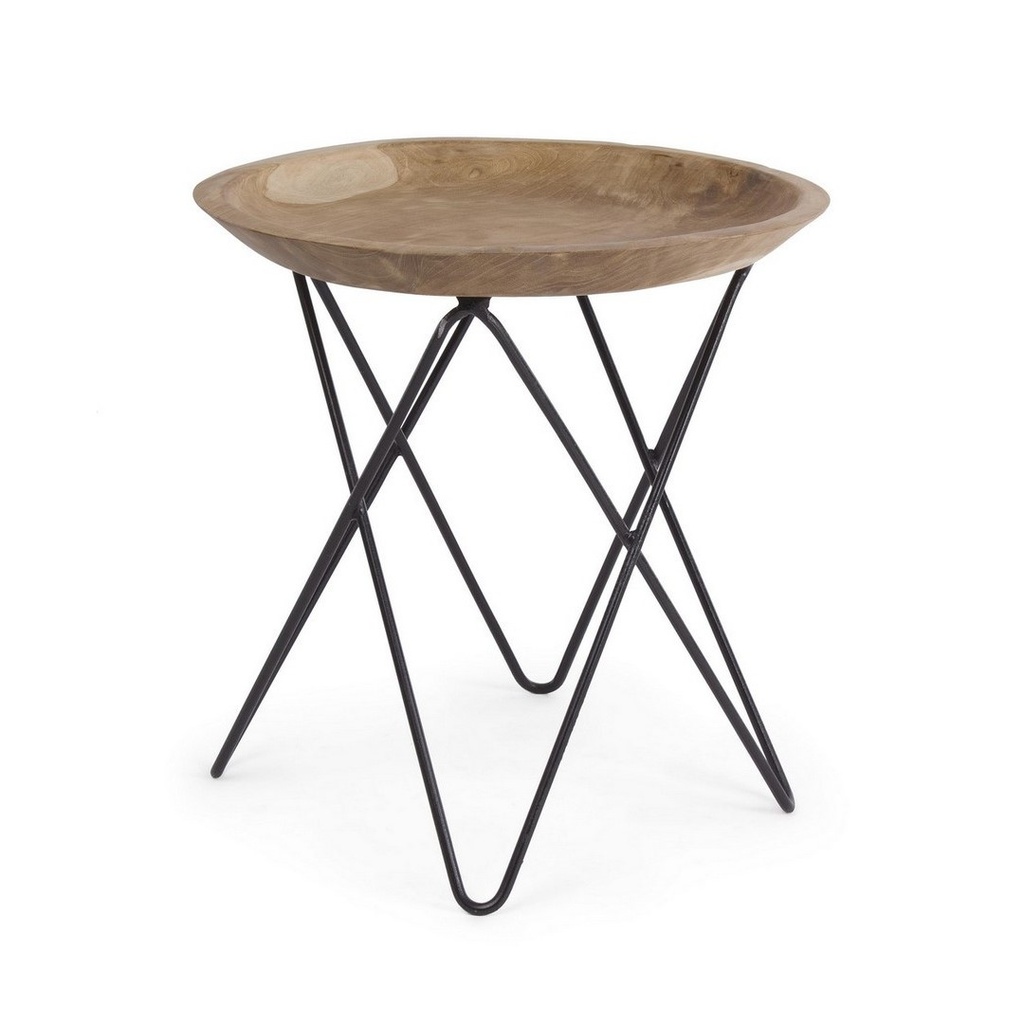 Tavolino in legno e acciaio stile industriale cm Ø50x50h cm