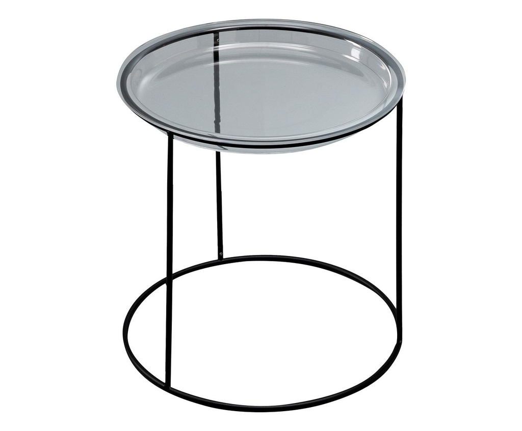 Tavolino con top in vetro temperato trasparente e base in metallo nero, 40x40x37.5 cm