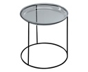 Tavolino con top in vetro temperato trasparente e base in metallo nero, 40x40x37.5 cm