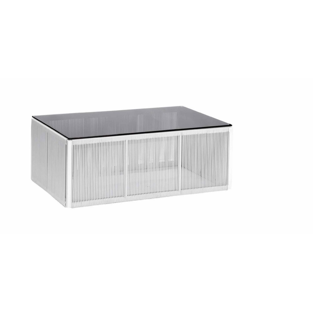 Tavolino da esterno bianco con piano in vetro - Dimensioni: 60x90x35 cm
