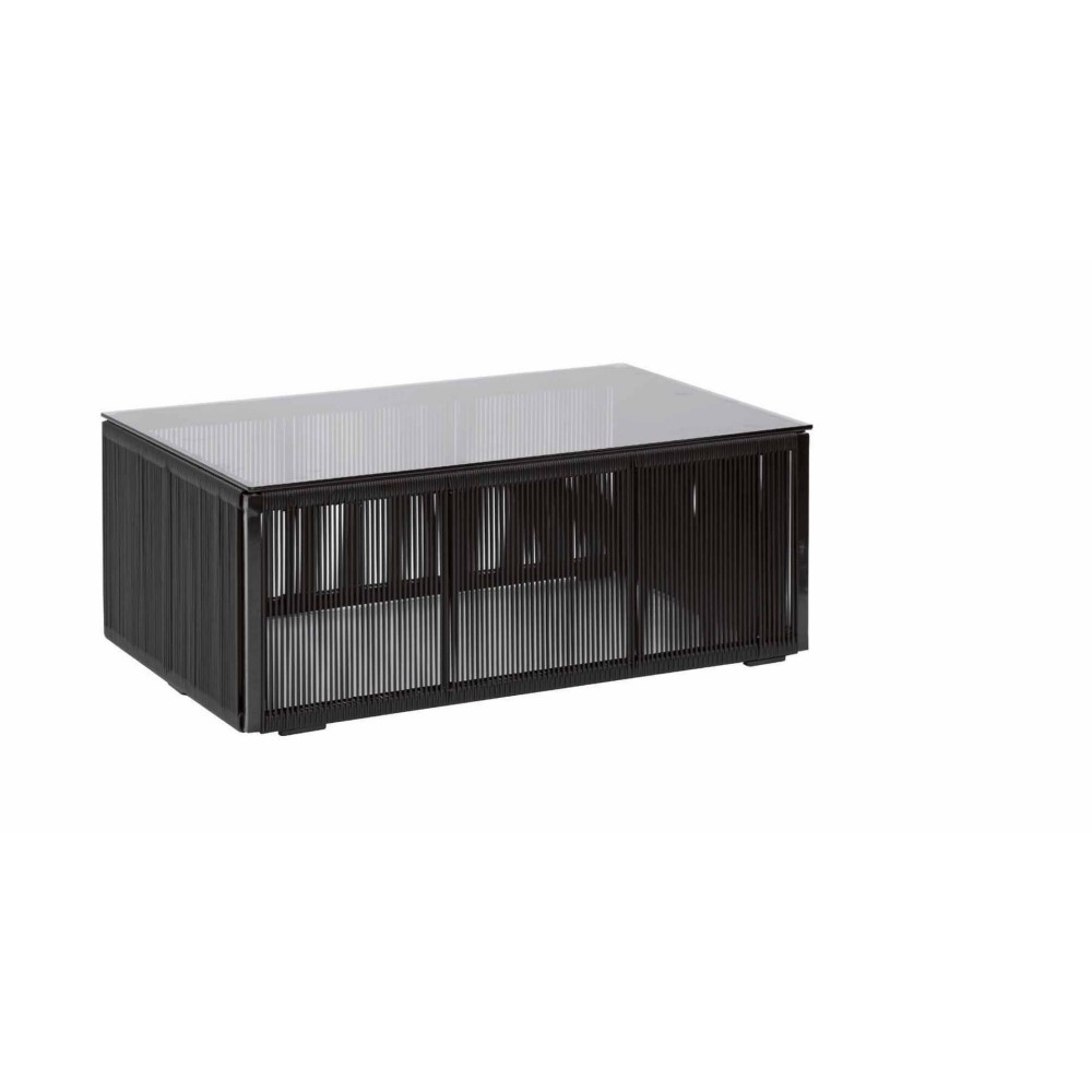 Tavolino da esterno Kloe nero con piano in vetro - 60x90x35 cm