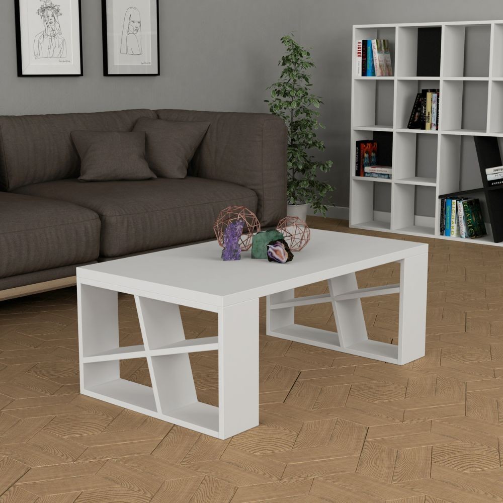 Tavolino da salotto rettangolare Honey, bianco, L 105 x P 60 x H 40 cm
