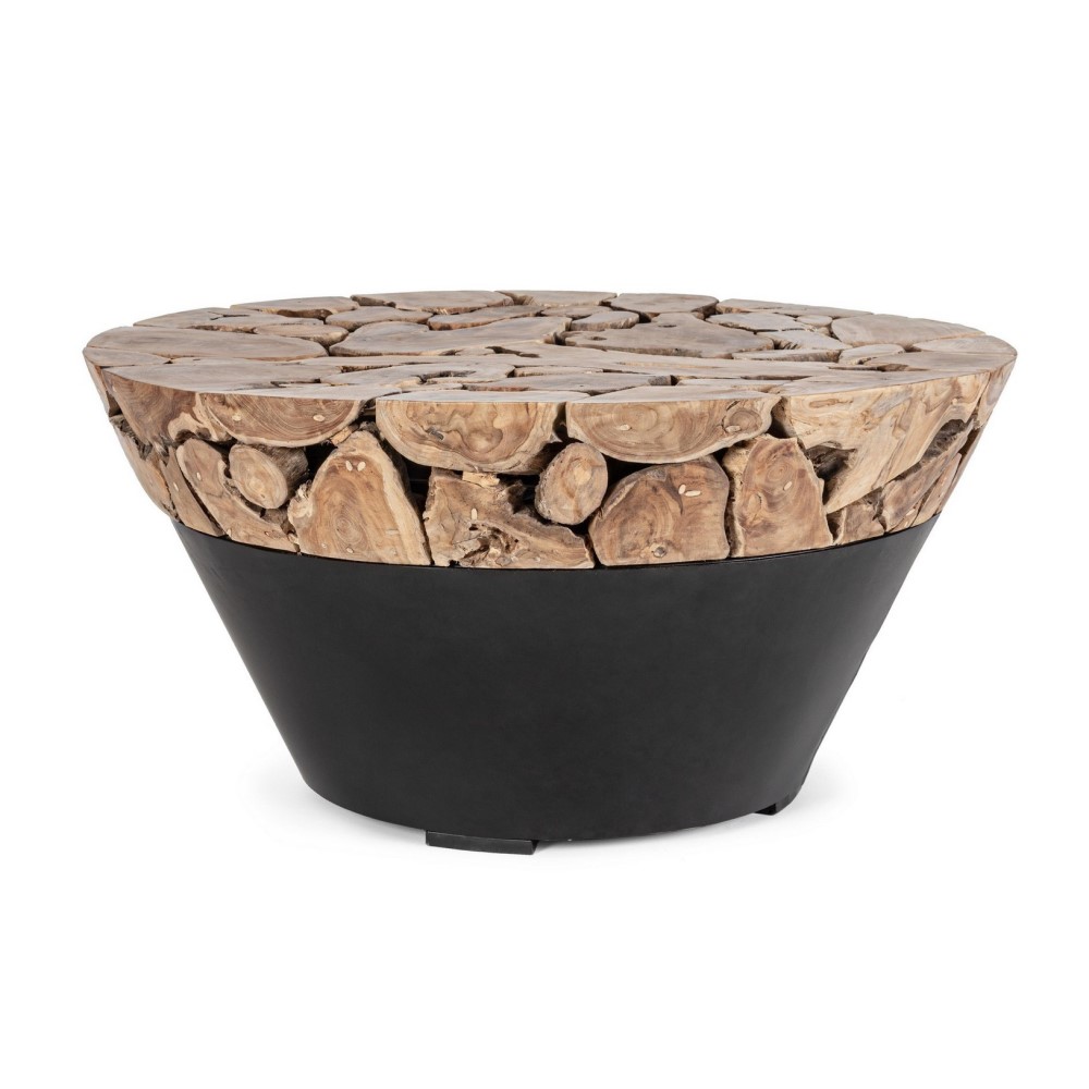 Tavolino in legno e acciaio stile industriale cm Ø90x45h