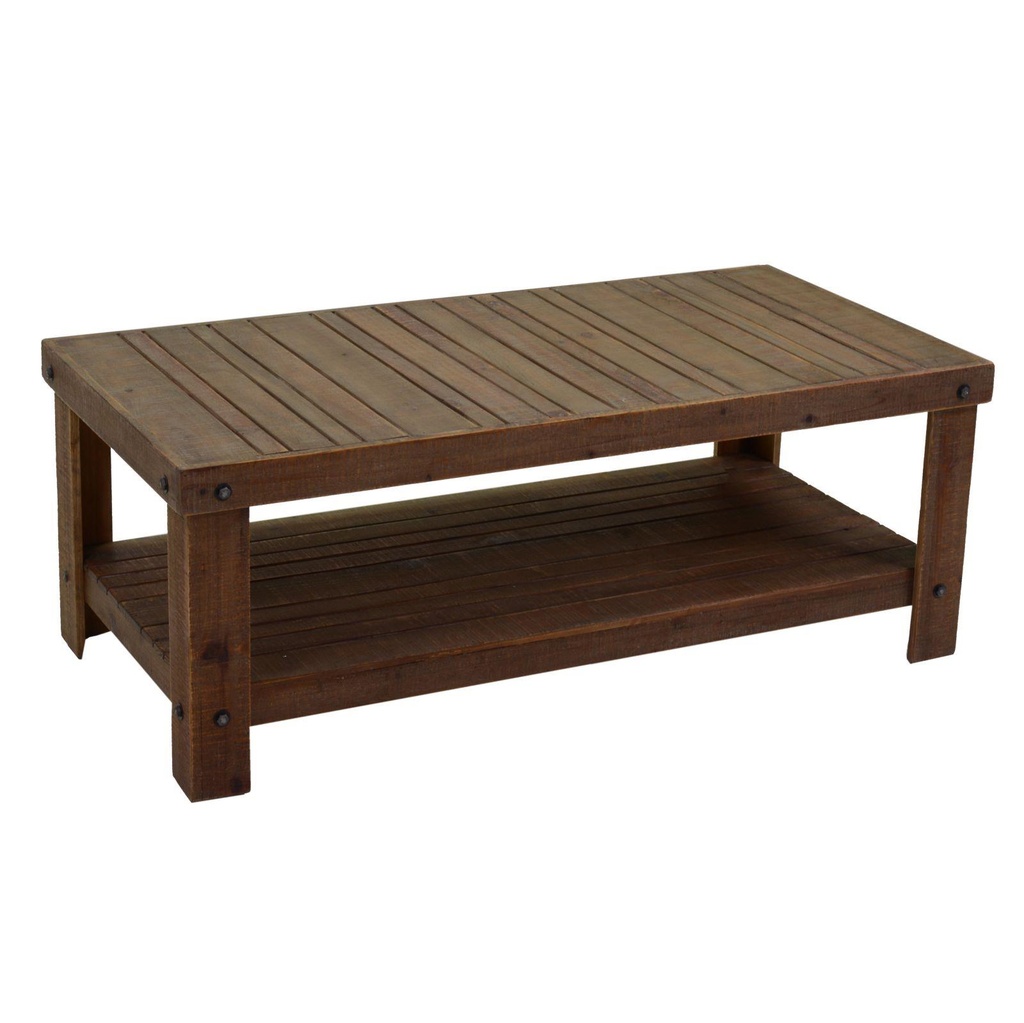Tavolino da salotto in noce country con 2 piani 120x60xh,45 cm