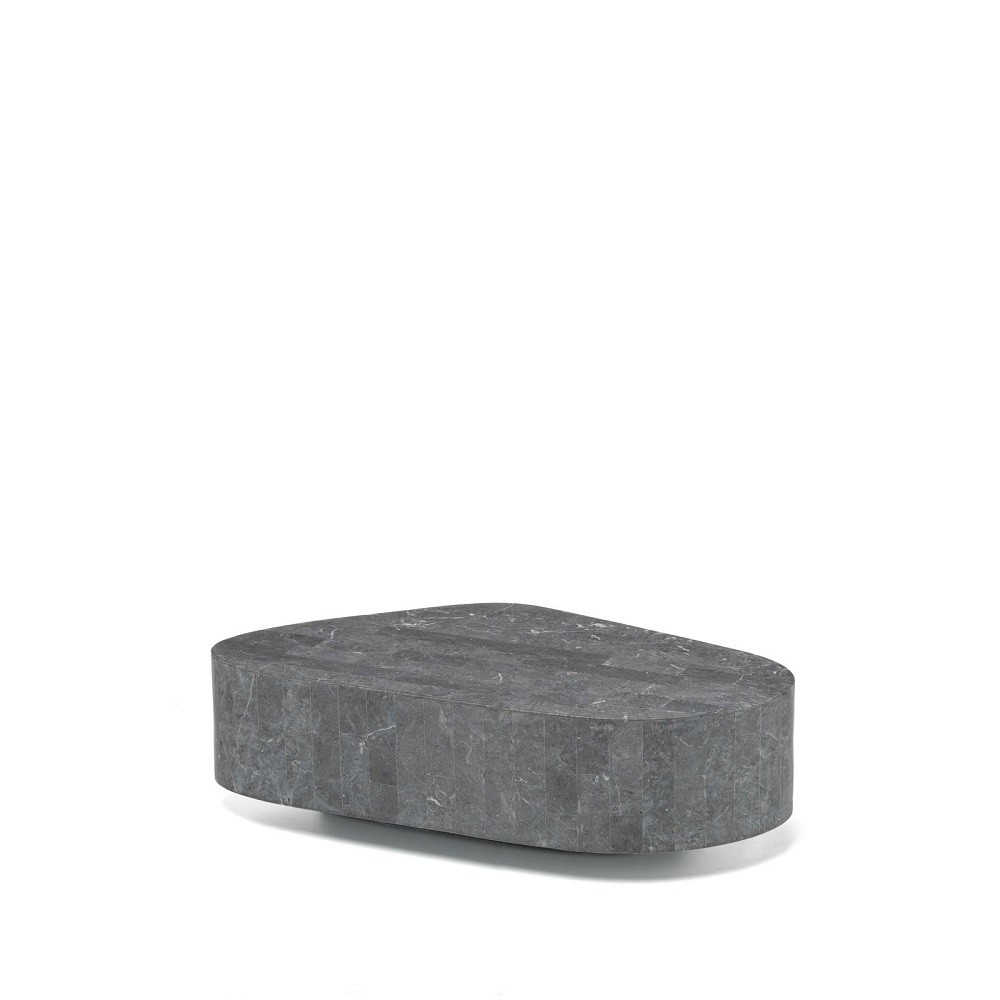 Tavolino moderno in pietra grigia, struttura interna melaminico marino, finitura grigio, fornito in kit da montare - 100x52x28