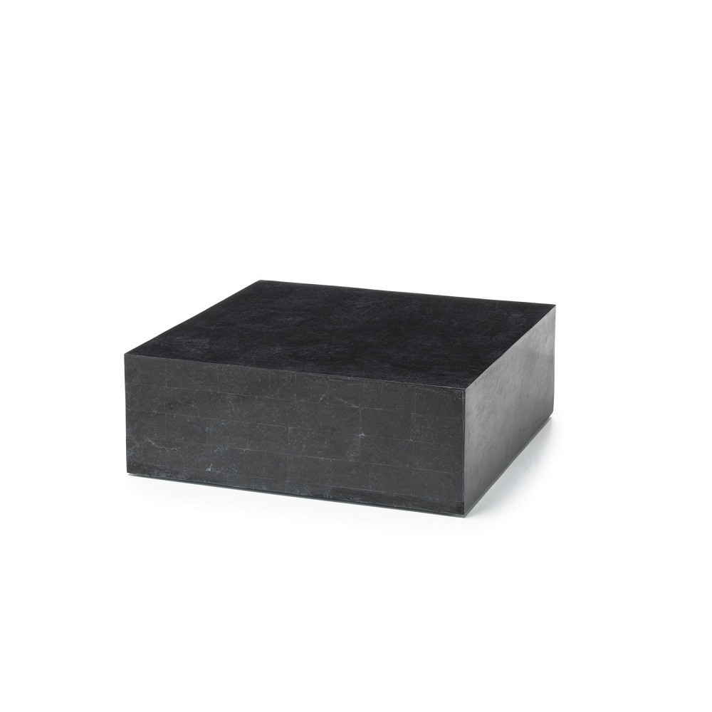 Tavolino moderno in pietra fossile nera, finitura nero, struttura interna melaminico marino, fornito in kit da montare - 80x80x28