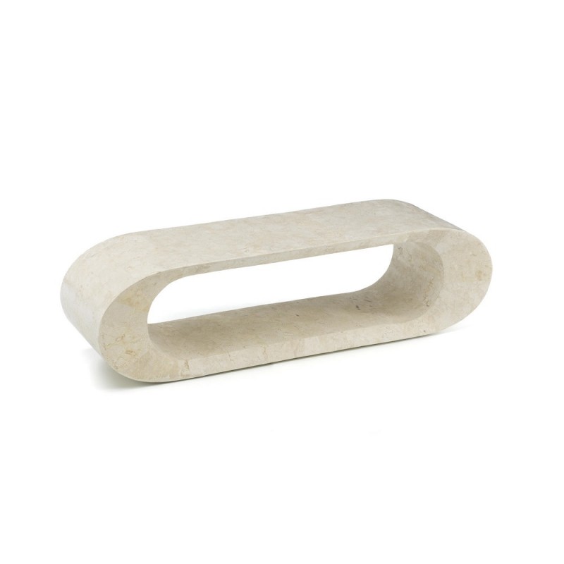 Tavolino moderno porta tv in pietra beige, 130x35x35