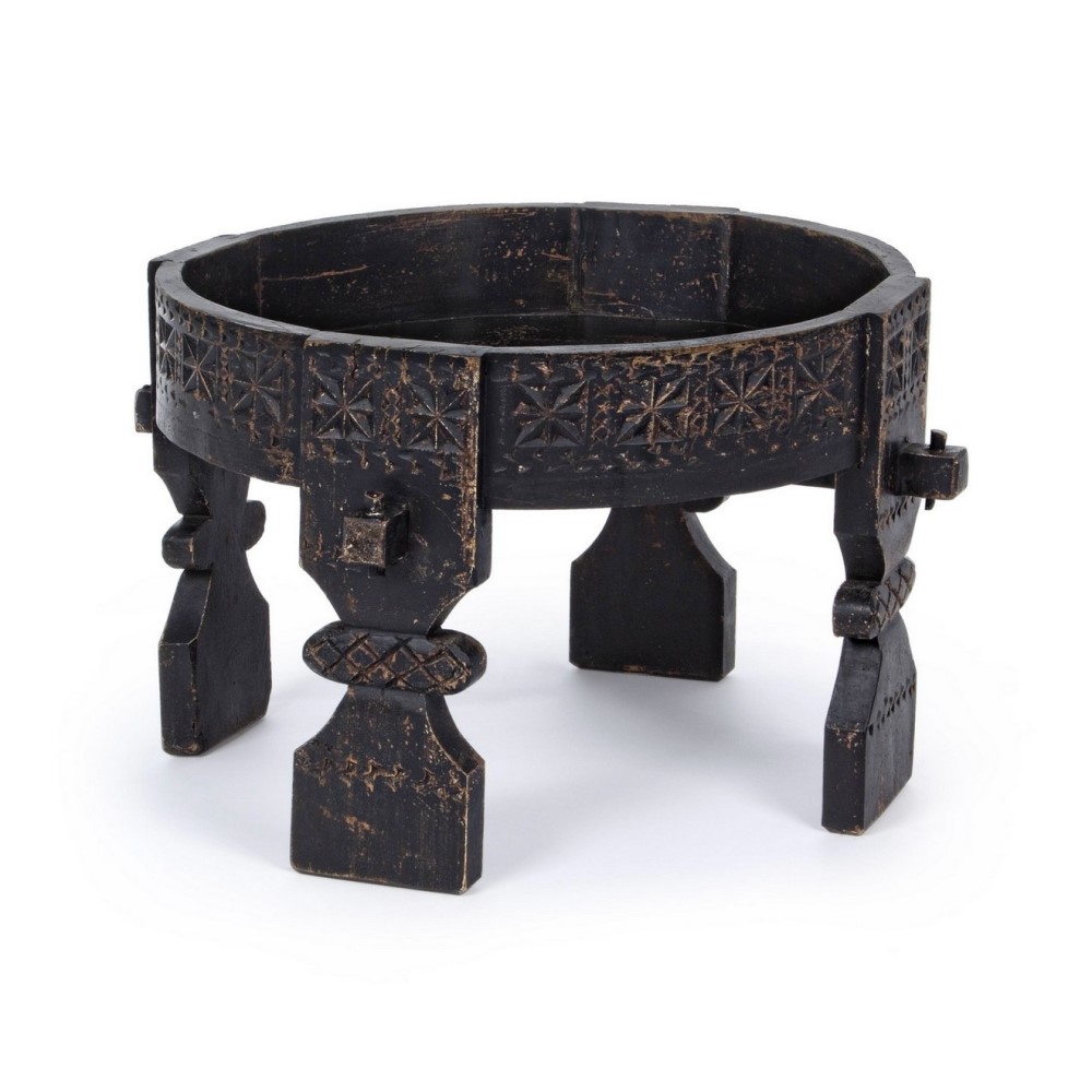 Tavolino tondo nero in legno stile fusion 50x35 cm