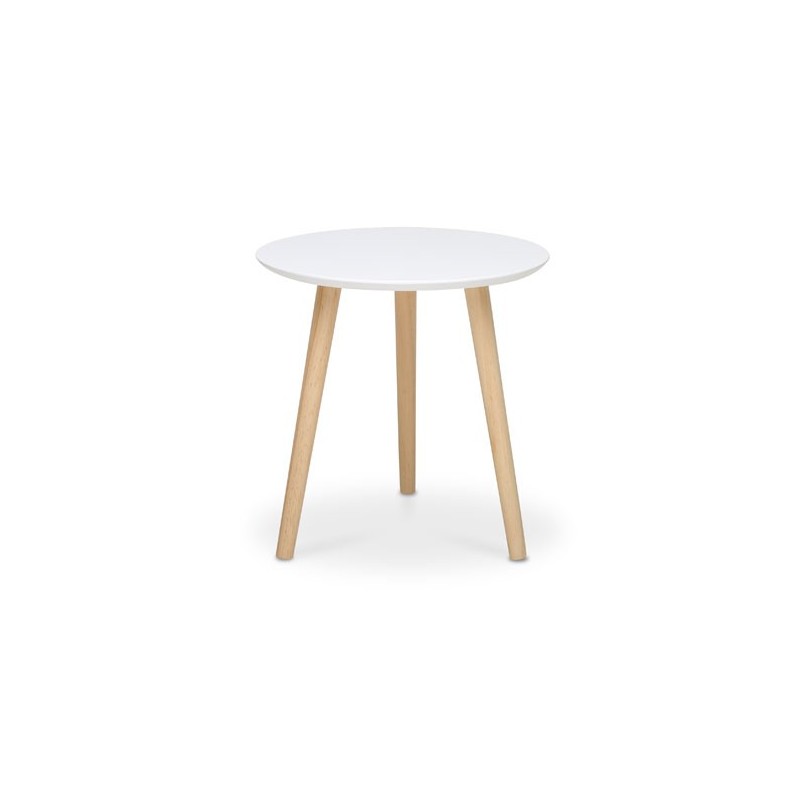 Tavolino tondo bianco 3 piedi legno di pino  diam.48xh.45 cm