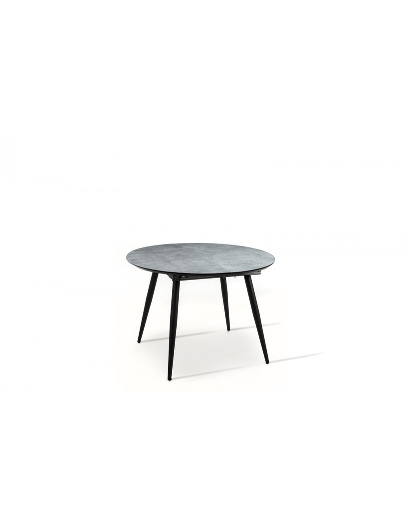 Tavolo allungabile in melaminico grigio e gambe di metallo antracite, 110x110/150x76cm