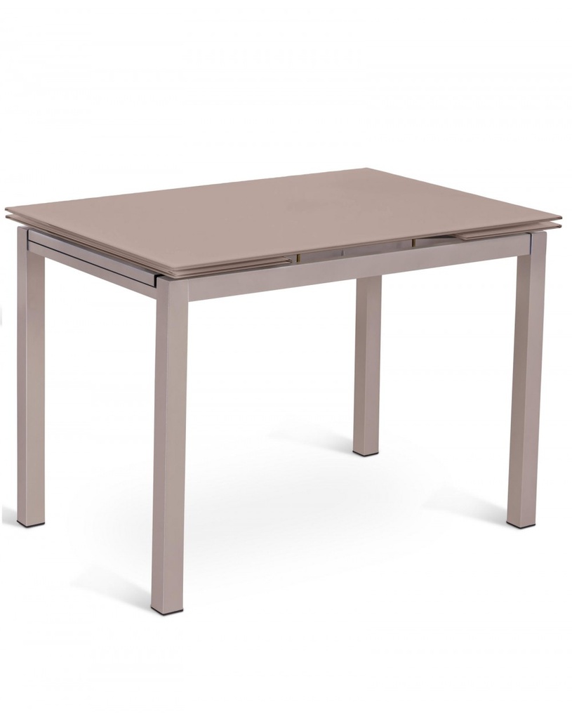 Tavolo allungabile in vetro temperato, gambe in metallo, colore cappuccino, 110-170 x 75 x 75 cm
