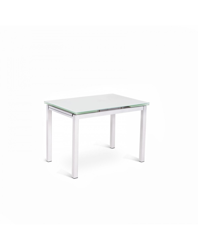 Tavolo allungabile elegante in vetro temperato e metallo, bianco, 130-200 x 80 x 75 cm