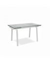 Tavolo allungabile in vetro temperato con gambe in metallo, trasparente e bianco, 140-200 x 80 x 76 cm