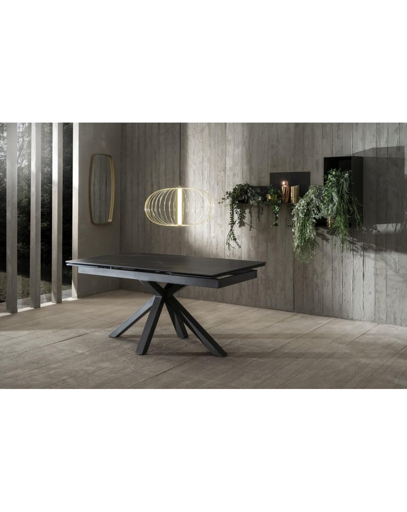 Tavolo allungabile in ceramica portoro con gambe in metallo antracite, 160-240 x 90 x 76 cm