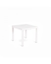 Tavolo allungabile in vetro temperato, bianco extrawhite, con gambe in metallo, 90x90/163.5x76 cm