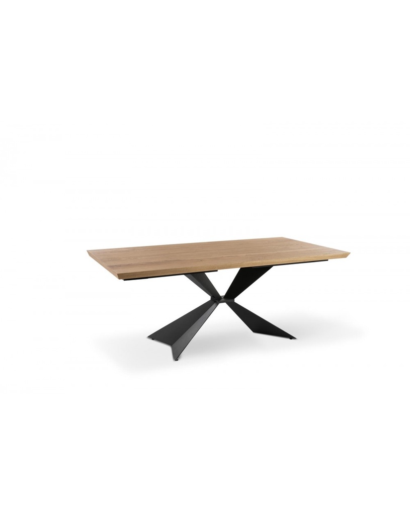 Tavolo fisso in impiallacciato e metallo, rovere naturale e nero, 90x160x76cm