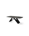 Tavolo fisso in ceramica e metallo, 220x110x76 cm, con top in ceramica portoro e gambe antracite