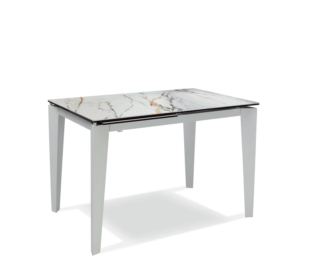 Tavolo allungabile elegante in ceramica marmo Calacatta Borghini con gambe in metallo, 120-170 x 80 x 76 cm