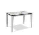 Tavolo allungabile elegante in ceramica marmo Calacatta Borghini con gambe in metallo, 120-170 x 80 x 76 cm