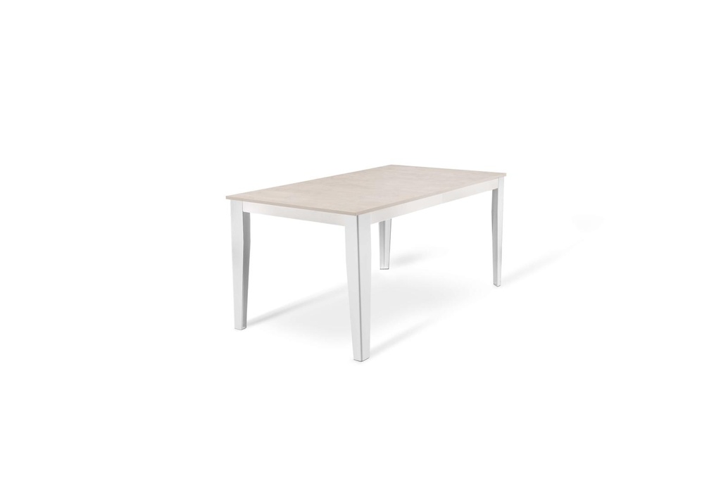 Tavolo allungabile in cemento bianco con gambe in metallo, 80 cm x 130-290 cm x 76 cm