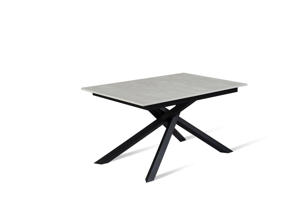 Tavolo allungabile in cemento bianco e nero, 90 cm x 140-190 cm x 76 cm, con gambe in metallo