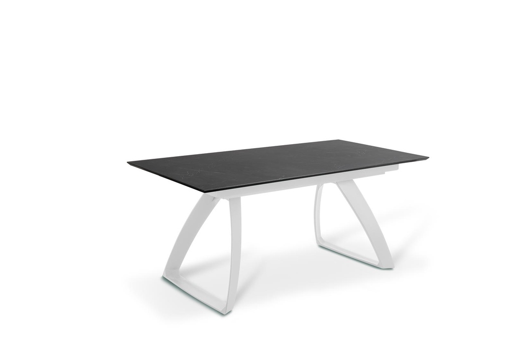 Tavolo allungabile con top nero e gambe in alluminio, dimensioni 170/270x90x76 cm