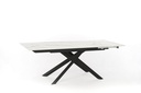 Tavolo allungabile con top in marmo calacatta, gambe in metallo nero, 170/270x90x76 cm