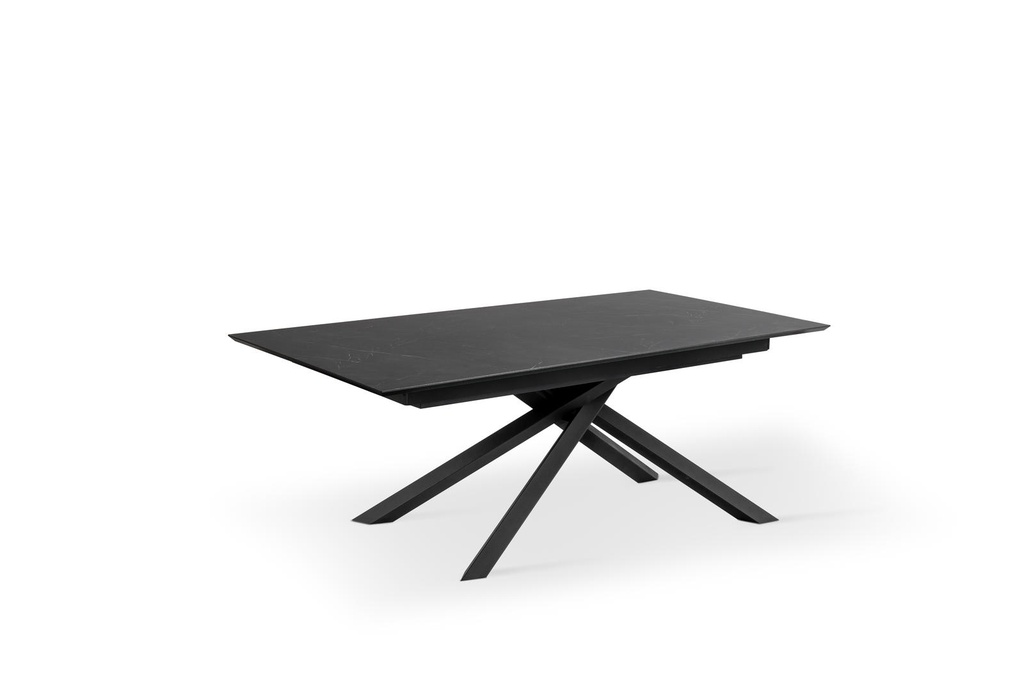 Tavolo allungabile con top in marmo nero, 170/270x90x76, con gambe in metallo