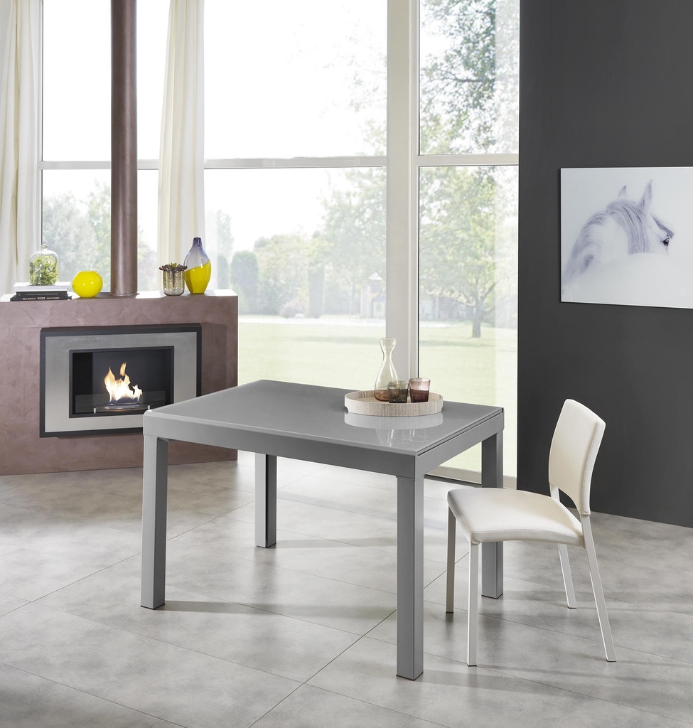Tavolo allungabile con top in vetro temperato grigio, gambe in metallo, 120/175/230/290/350x75h cm