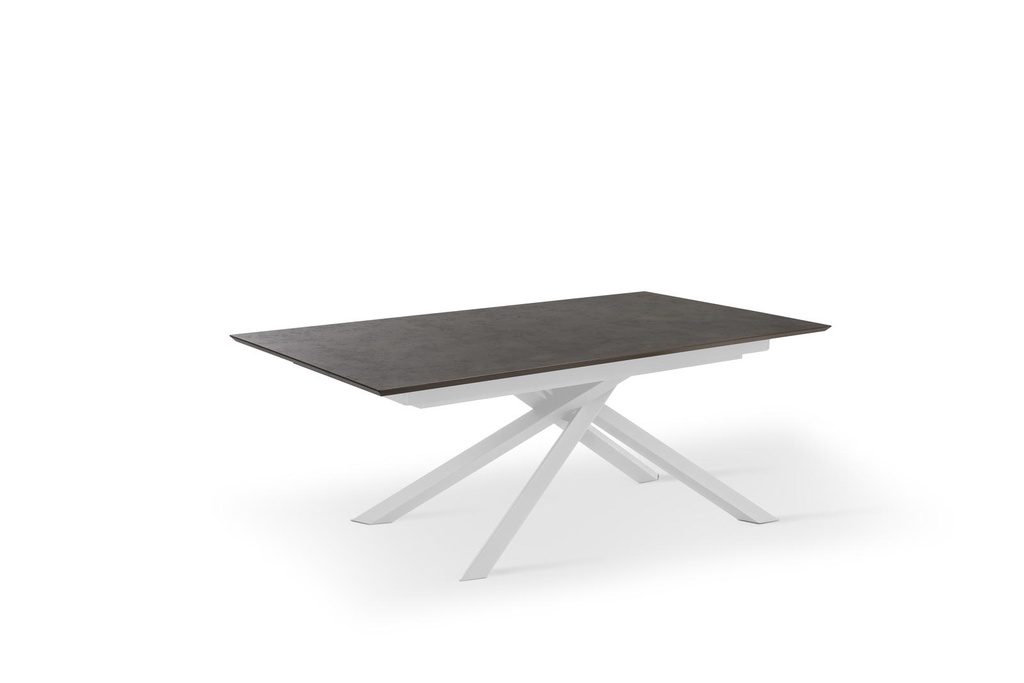 Tavolo allungabile con superficie in ruggine e gambe bianche, dimensioni 170/270x90x76 cm